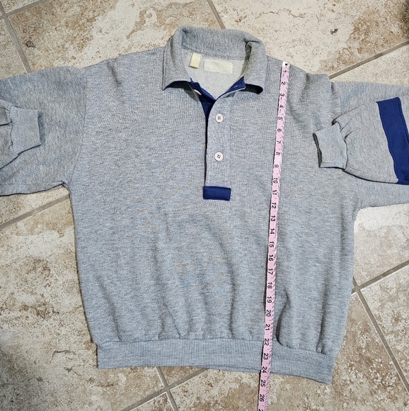 Unbranded Men’s Medium Vintage 80s Gray Blue Rugby Striped Pullover Sweater Rare - Picture 6 of 6